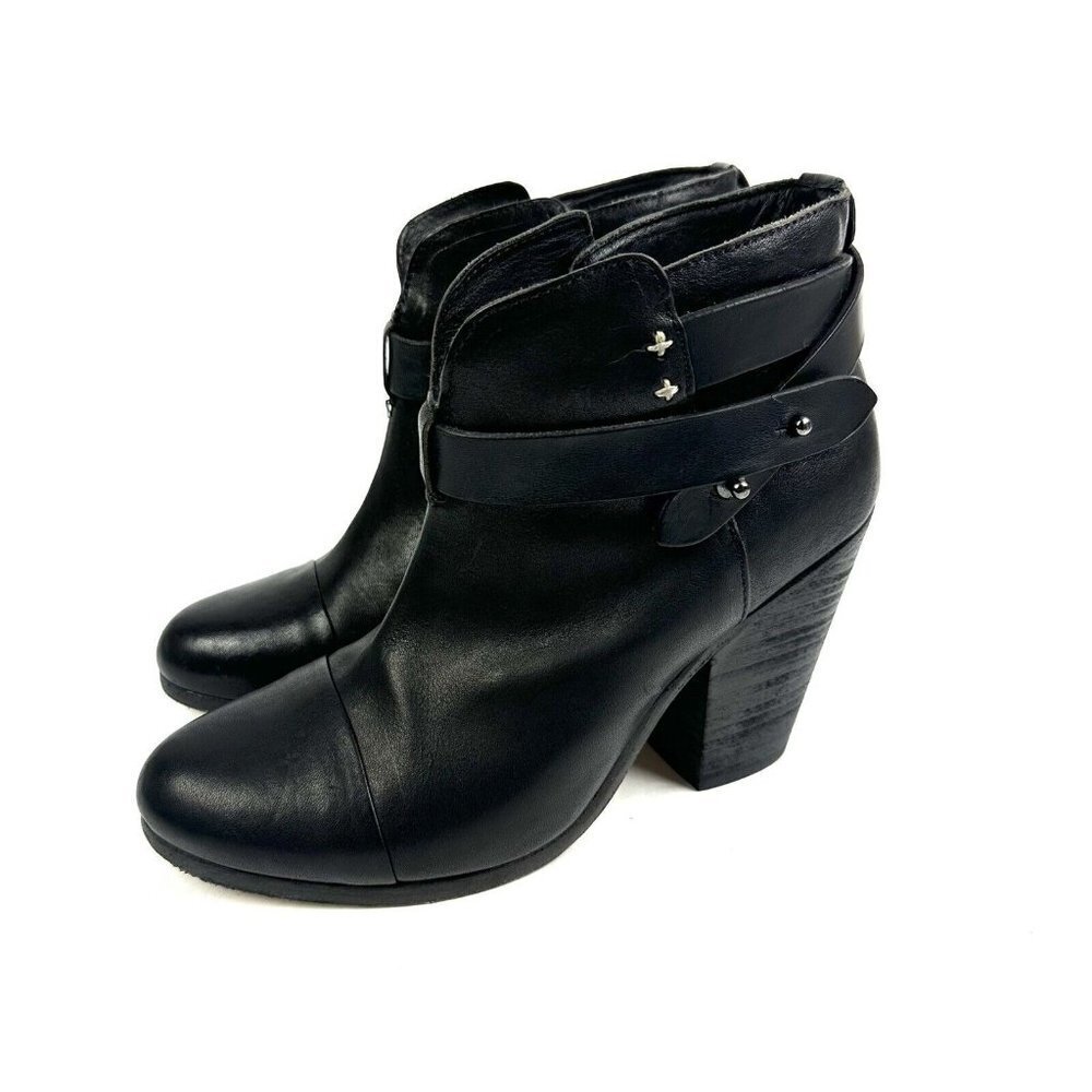 Rag & Bone Harlow Ankle Boots 36 Black Leather Slip On Bootie 6 Womens